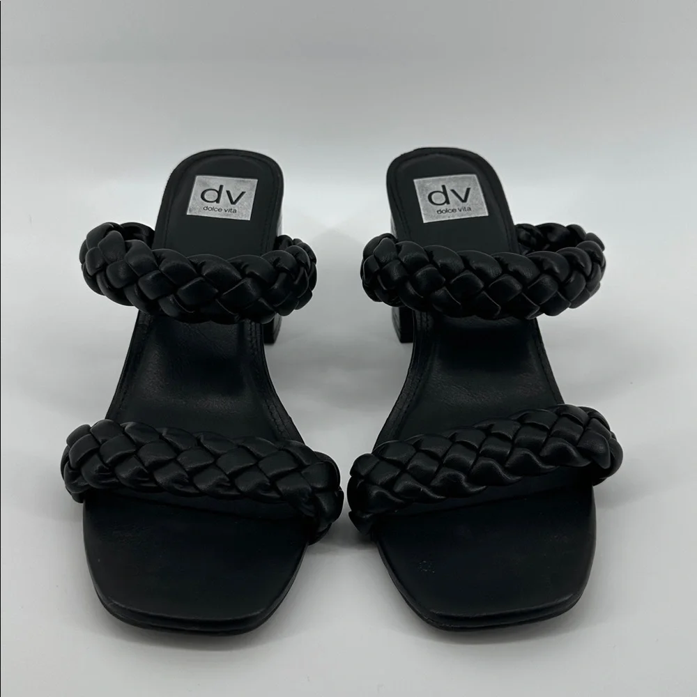 Dolce Vita Black Braided Block Heel Sandals‎ Sz 8/8.5